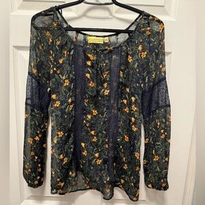 Princess‎ Vera Wang Top Small Floral Cottagecore Peasant Blouse Lace Accents